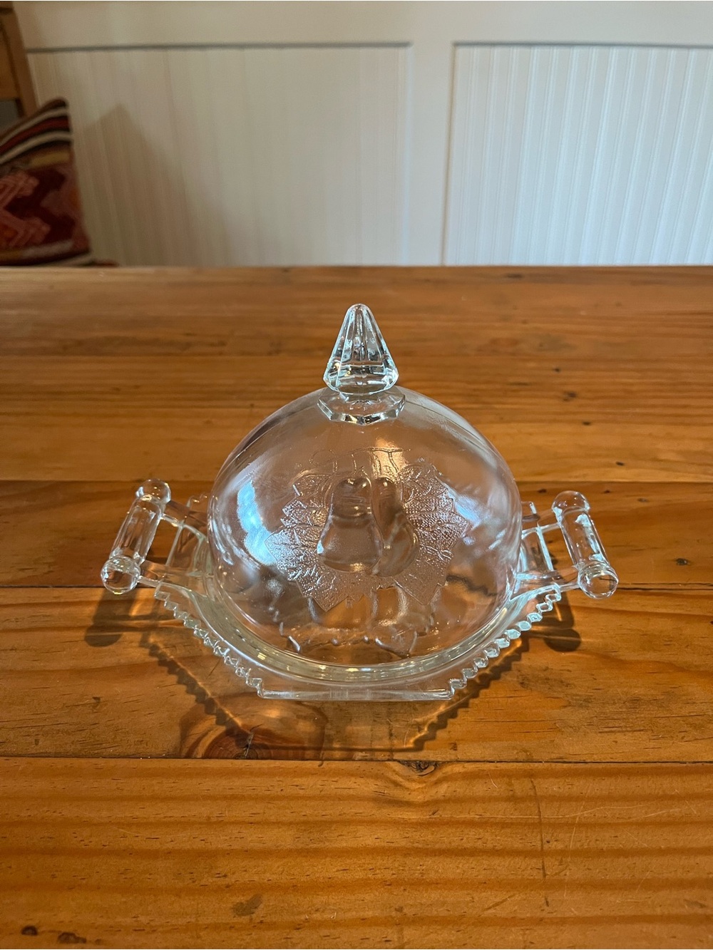 Vintage Jeanette Glass Double Baltimore Pear Covered Glass Butter or Cheese Dish